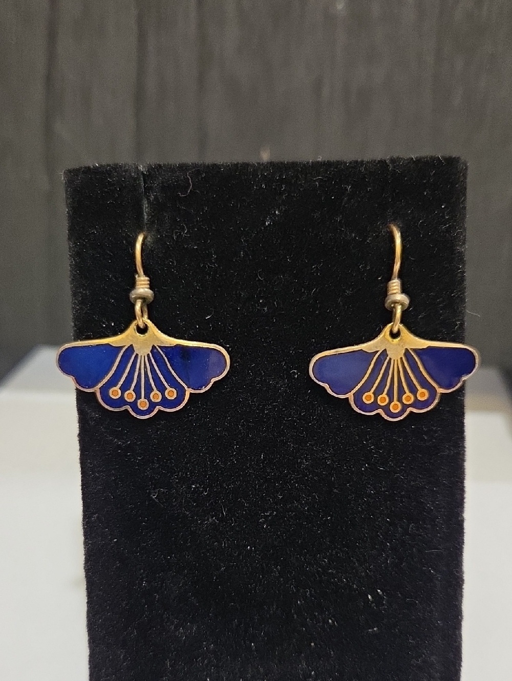 Laurel Burch Gold-Tone Blue Enamel Fan Drop Earrings